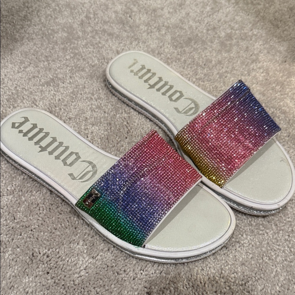 Juicy Couture Yummy Rainbow Women’s Slides Bling Sandals 